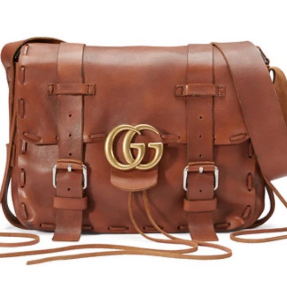 Rare Gucci Marmont Runway Saddle Leather Messenger Crossbody Bag Fringe